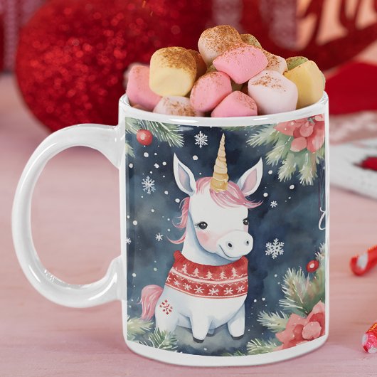 Tasse 2 Couleurs Unicorne de Noël personnalisée