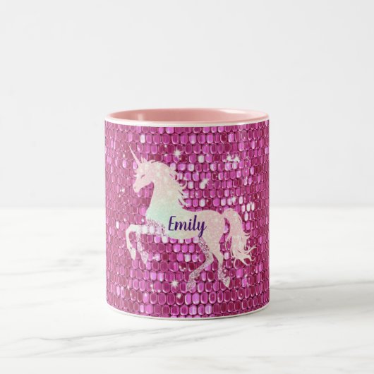 Tasse 2 Couleurs Unicorne rose personnalisée (Centre)
