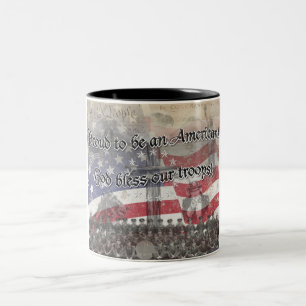 Tasse 2 Couleurs USA Heros Dieu bénisse nos troupes de croix, vinta