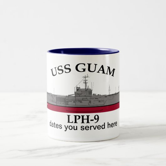Tasse 2 Couleurs USS Guam, LPH-9, dates personnalisables servies (Centre)