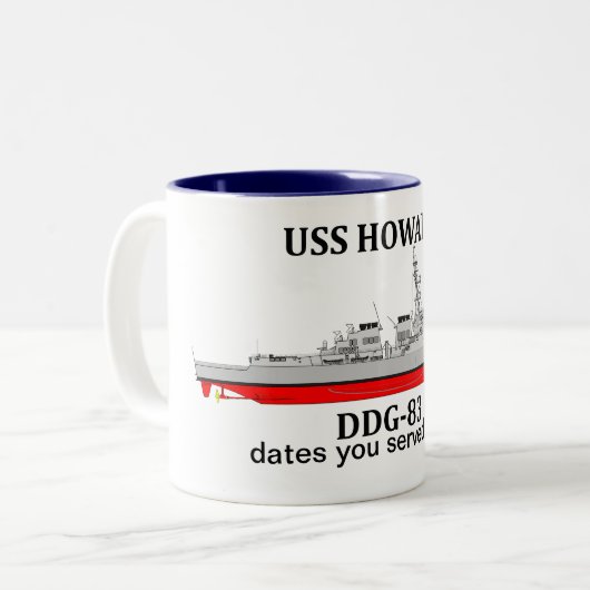 Tasse 2 Couleurs USS Howard, DDG-83, dates personnalisables servies (Devant gauche)