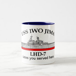 Tasse 2 Couleurs USS Iwo Jima, LHD-7, dates personnalisables servie