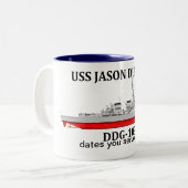 Tasse 2 Couleurs USS Jason Dunham, DDG-109, dates personnalisables (Devant gauche)