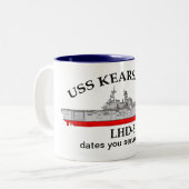 Tasse 2 Couleurs USS Kearsarge, LHD-3, dates personnalisables servi (Devant gauche)