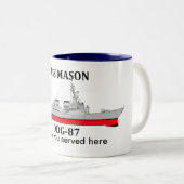 Tasse 2 Couleurs USS Mason, DDG-87, dates personnalisables servies (Devant droit)