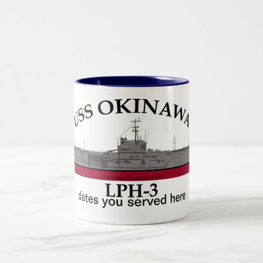 Tasse 2 Couleurs USS Okinawa, LPH-3, dates personnalisables servies (Centre)