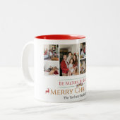 Tasse 2 Couleurs Vacances de Noël Script Famille Photo Collage (Devant gauche)
