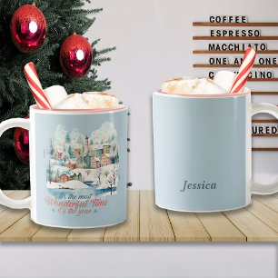 Tasse 2 Couleurs Vacances d'hiver Noël Nom personnalisé