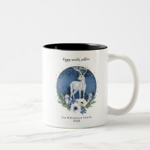 Tasse 2 Couleurs Vacances du solstice d'hiver Cerf Bleu Blanc Noël
