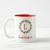 Tasse 2 Couleurs Vacances Verdure Wreath Famille Monogramme (Gauche)