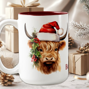 Tasse 2 Couleurs Vache des Highlands Fête Animaux de Ferme Noël
