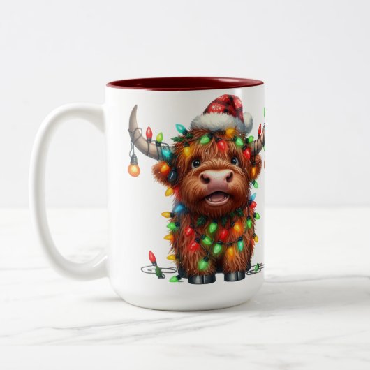 Tasse 2 Couleurs Vache des Highlands Noël (Gauche)