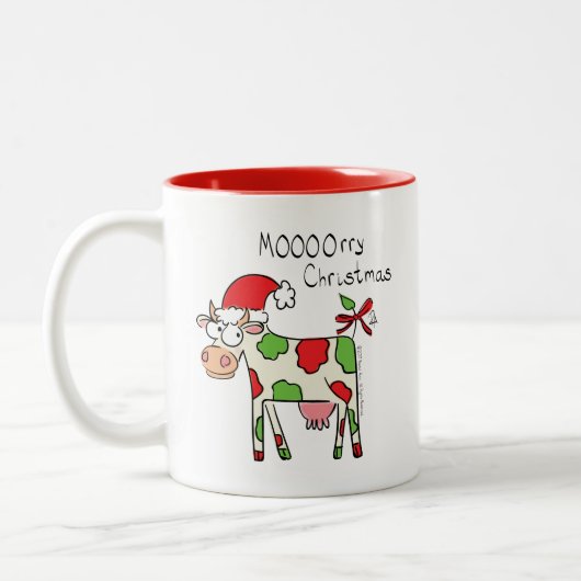 Tasse 2 Couleurs Vache Drôle Caricature Noël (Gauche)
