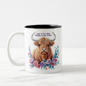 Tasse 2 Couleurs Vache et fleurs des Highlands Aquarelle (Gauche)