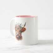 Tasse 2 Couleurs Vache Florale Highland Avec Fleurs (Devant gauche)