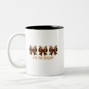 Tasse 2 Couleurs Vaches de Noël Plaid Bows Rouge