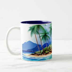 Tasse 2 Couleurs Vague aquarelle de l'île Kai Aloha