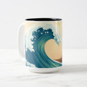 Tasse 2 Couleurs Vague océanique impressionniste (Devant gauche)