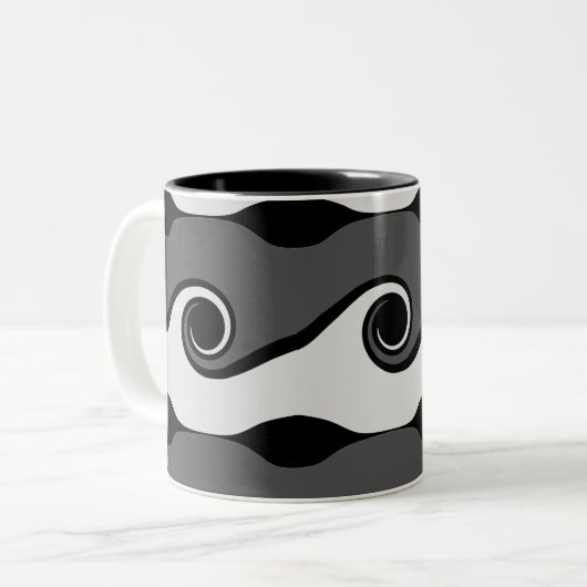 Tasse 2 Couleurs Vagues Abstraites en noir et blanc (Devant gauche)