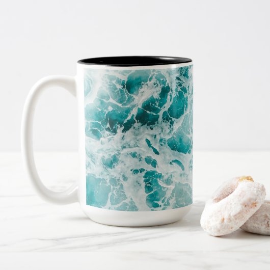 Tasse 2 Couleurs Vagues bleues de l'océan (Avec donut)