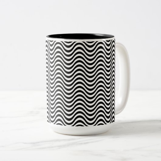 Tasse 2 Couleurs Vagues noires et blanches (Devant droit)