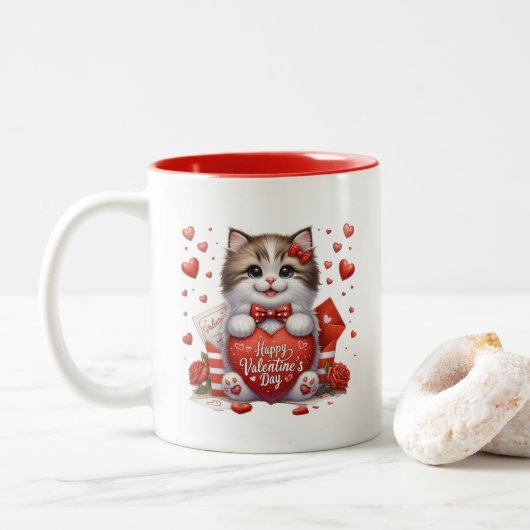 Tasse 2 Couleurs Valentine Hearts  (Avec donut)
