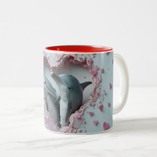 Tasse 2 Couleurs Valentine Maman & Bébé Dolphins 3D enveloppement d