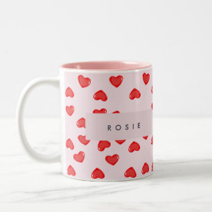 Tasse 2 Couleurs Valentines personnalisées de Lolipop Coeur Monogra