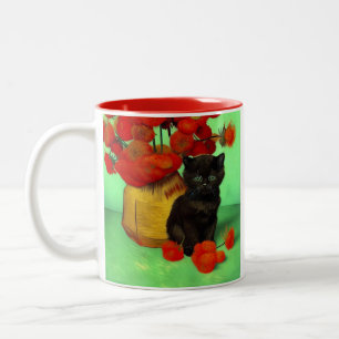 Tasse 2 Couleurs Van Gogh Black Kitten Fleurs rouges