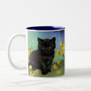 Tasse 2 Couleurs Van Gogh Chat noir Fleurs jaunes
