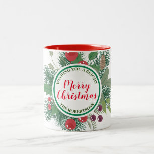 Tasse 2 Couleurs Végétation d'hiver Wreath Joyeux Noël