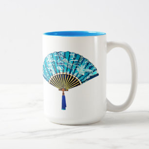 Tasse 2 Couleurs Ventilateur japonais en bleu turquoise et blanc