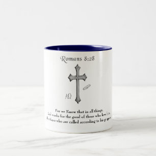 Tasse 2 Couleurs verset biblique chrétien Romains 8:28
