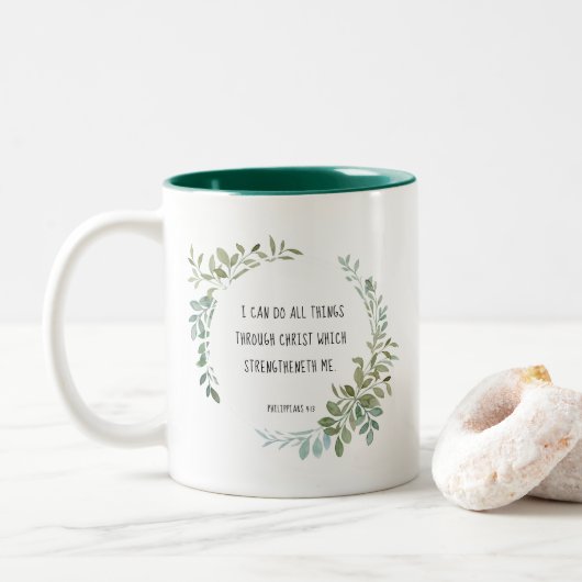Tasse 2 Couleurs verset biblique, Philippiens 4:13 (Avec donut)