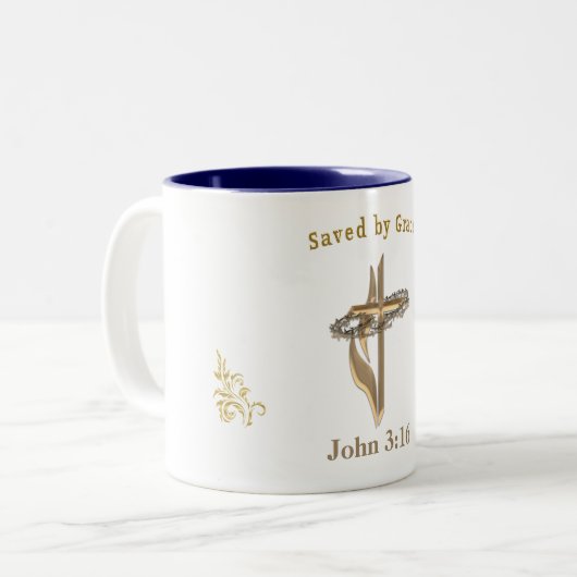 Tasse 2 Couleurs Verset biblique sauvé par Grace (Devant gauche)