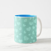Tasse 2 Couleurs Vert aux coeurs blancs & muqueuse d'intérieur bleu (Devant droit)