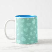 Tasse 2 Couleurs Vert aux coeurs blancs & muqueuse d'intérieur bleu (Gauche)
