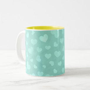 Tasse 2 Couleurs Vert avec coeur blanc et intérieur jaune