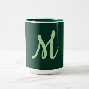 Tasse 2 Couleurs Vert foncé uni élégant moderne monogramme propre n
