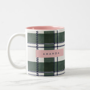 Tasse 2 Couleurs Vert forêt et marine personnalisé à carreaux class