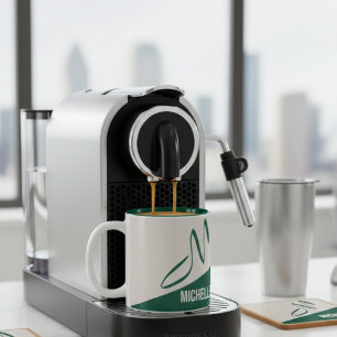 Tasse 2 Couleurs Vert forêt moderne & monogramme Signature crème