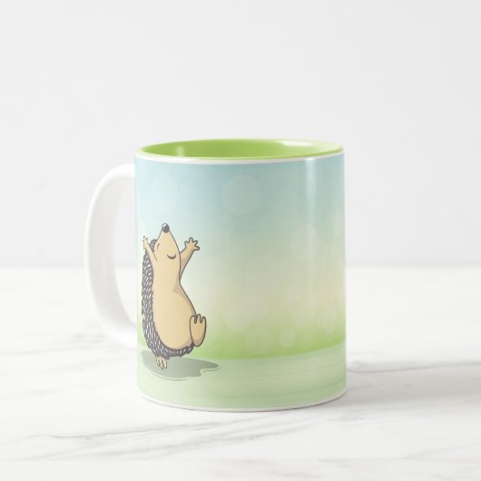 Tasse 2 Couleurs Vert hérisson de saut mignon (Devant gauche)