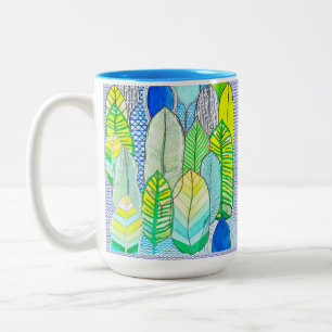 Tasse 2 Couleurs Vert Jaune mignon Moderne Tropical Boho Feuille