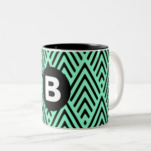 Tasse 2 Couleurs Vert menthe tendance chevron motif monogramme