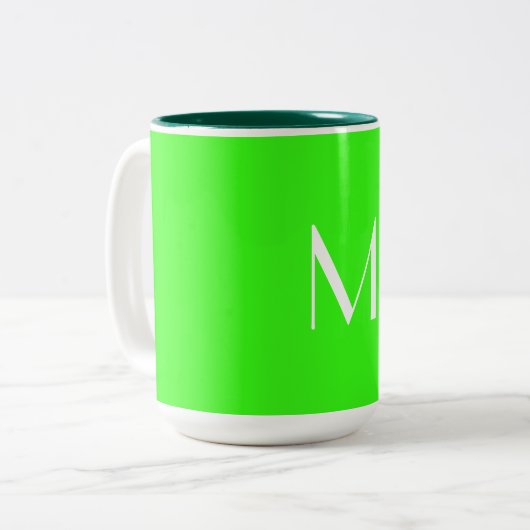 Tasse 2 Couleurs vert néon - ajouter monogramme (Devant gauche)