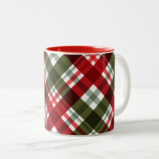 Tasse 2 Couleurs Vert Noël classique, Rouge Blanc Plaid (Devant droit)