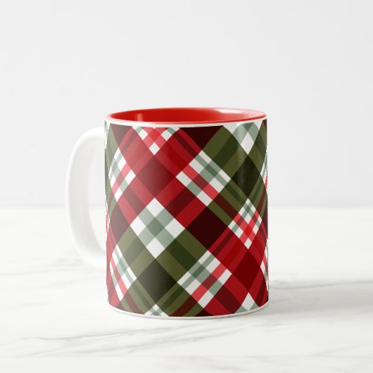 Tasse 2 Couleurs Vert Noël classique, Rouge Blanc Plaid (Devant gauche)