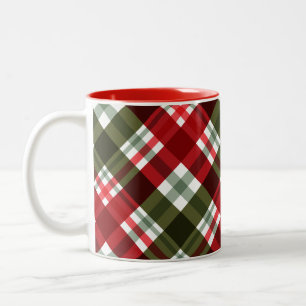Tasse 2 Couleurs Vert Noël classique, Rouge Blanc Plaid