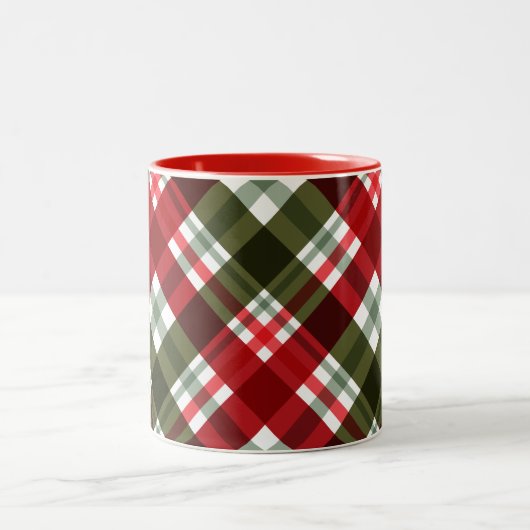 Tasse 2 Couleurs Vert Noël classique, Rouge Blanc Plaid (Centre)