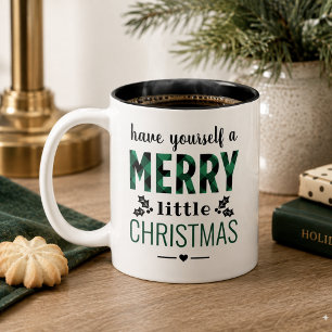 Tasse 2 Couleurs Vert Plaid Joyeux Petit Noël